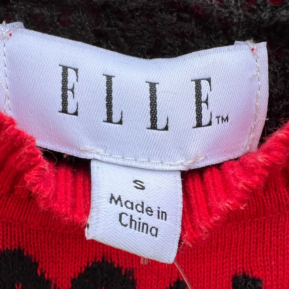 ELLE Scribble Heart Sangria Punch Sweater Women’s Small NWT NEW - Picture 7 of 10